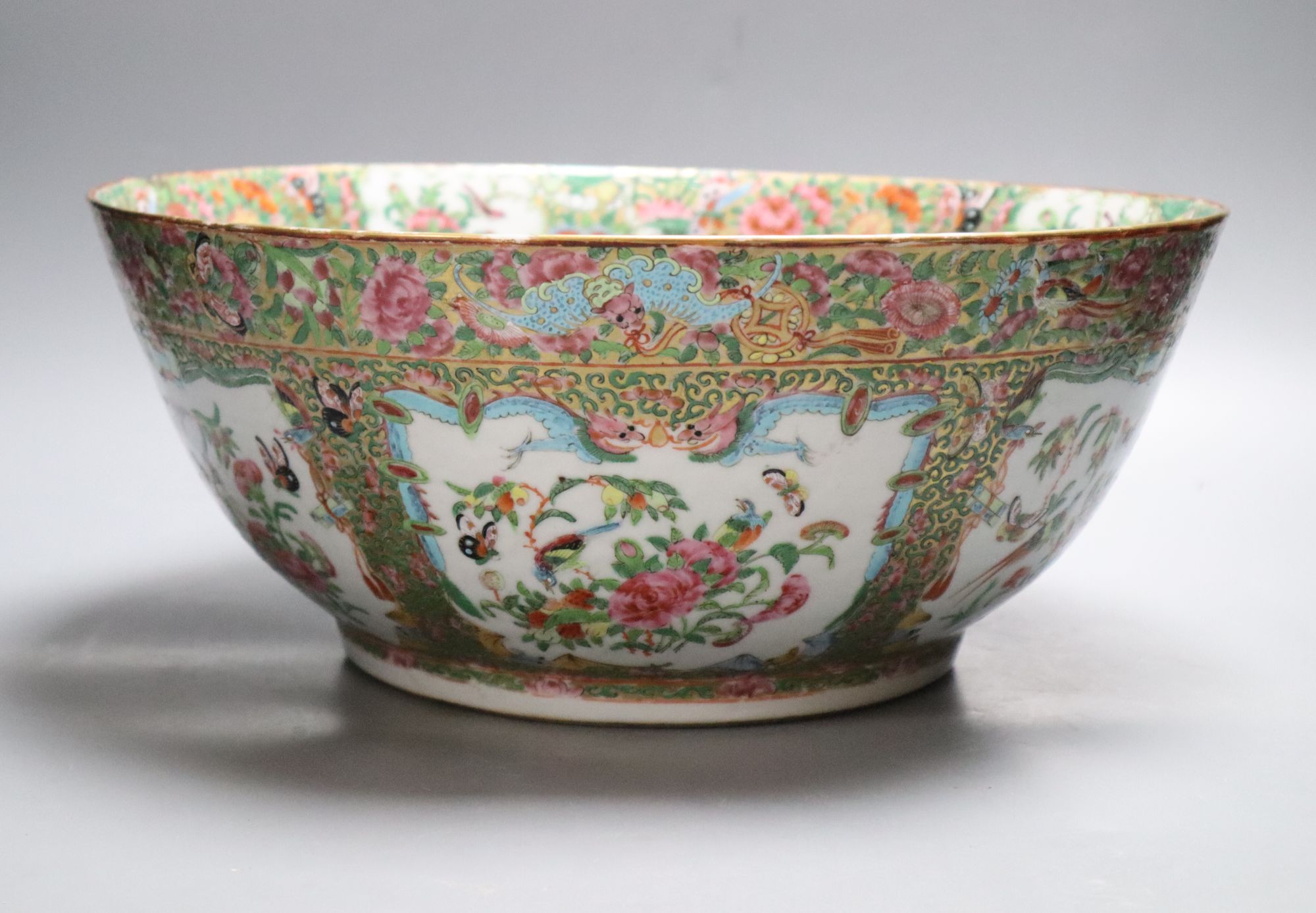 A 19th century Canton famille rose punch bowl, diameter 35cm